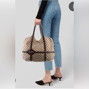 Gucci Royal Canvas Leather Hobo Tote Bag Dark Brown Monogram Timeless Designer